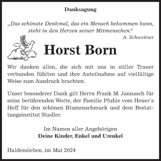 Traueranzeige von Horst Born von Volksstimme Haldensleben/Wolmirstedt