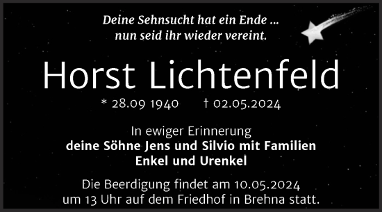 Traueranzeige von Horst Lichtenfeld von Mitteldeutsche Zeitung Bitterfeld