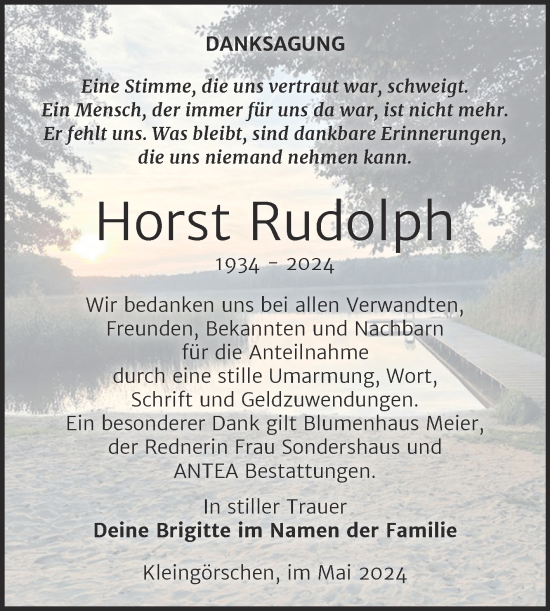 Traueranzeige von Horst Rudolph von Trauerkombi Weißenfels