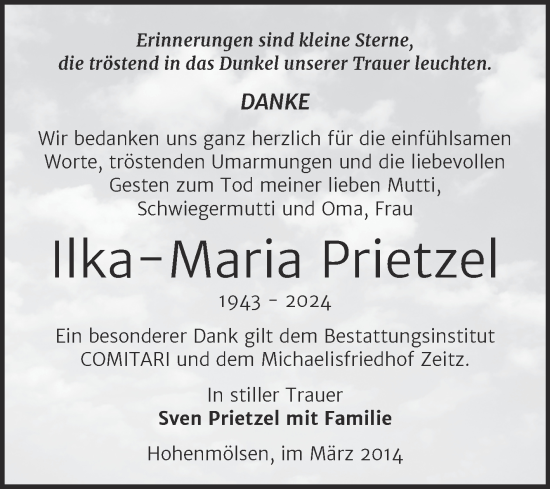 Traueranzeige von Ilka-Maria Prietzel von Trauerkombi Weißenfels