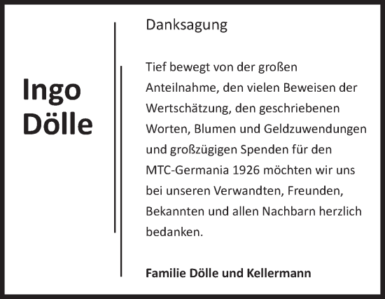 Traueranzeige von Ingo Dölle von Volksstimme Magdeburg