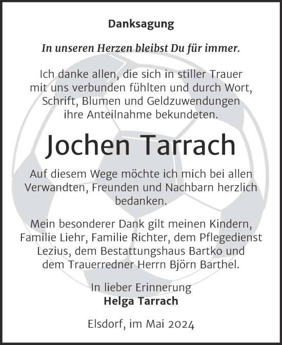 Traueranzeige von Jochen Tarrach von Trauerkombi Köthen