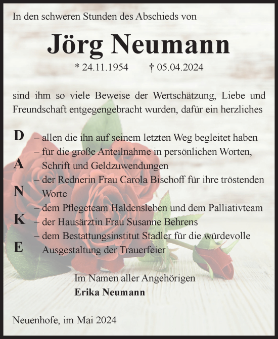 Traueranzeige von Jörg Neumann von Volksstimme Haldensleben/Wolmirstedt