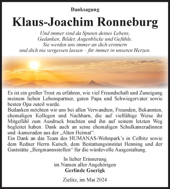 Traueranzeige von Klaus-Joachim Ronneburg von Volksstimme Haldensleben/Wolmirstedt