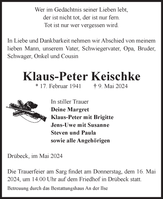 Traueranzeige von Klaus-Peter Keischke von Volksstimme Wernigerode