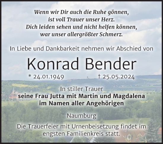 Traueranzeige von Konrad Bender von Naumburger Tageblatt