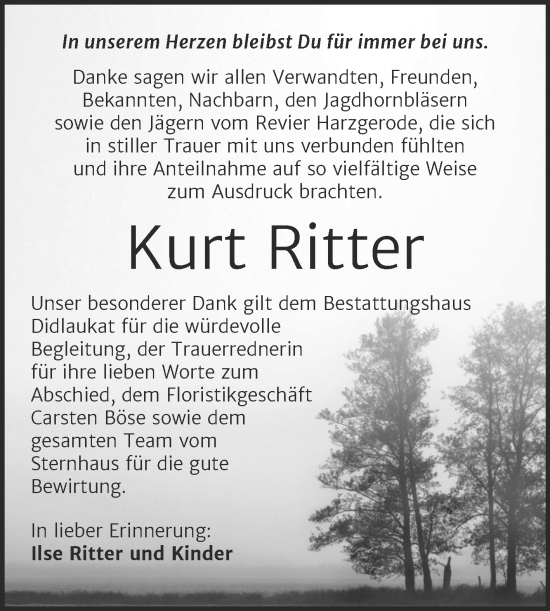Traueranzeige von Kurt Ritter von Trauerkombi Quedlinburg