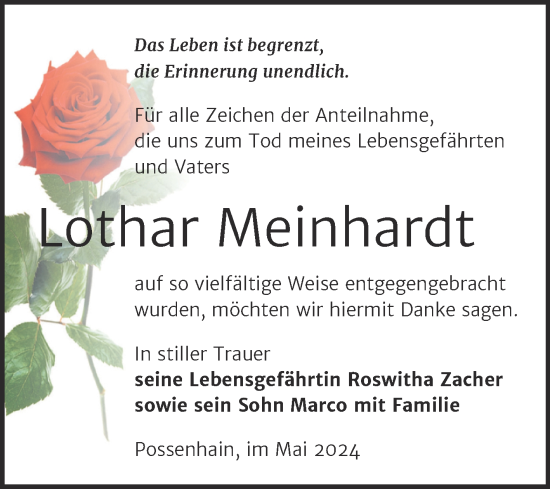 Traueranzeige von Lothar Meinhardt von Naumburger Tageblatt