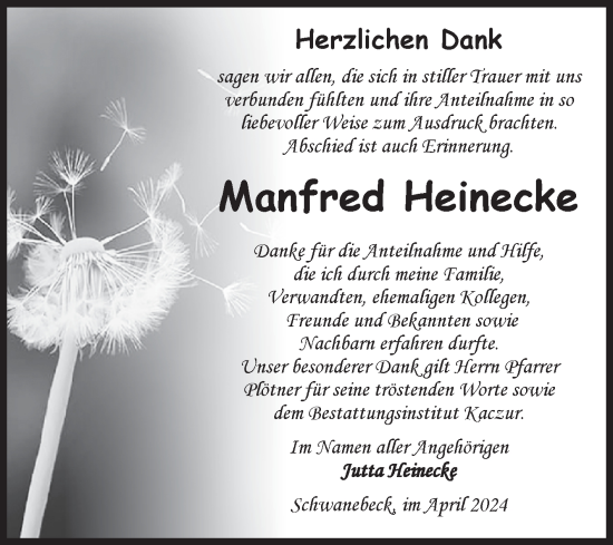 Traueranzeige von Manfred Heinecke von Volksstimme Halberstadt