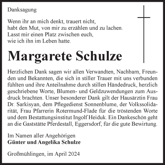 Traueranzeige von Margarete Schulze von Volksstimme Schönebeck