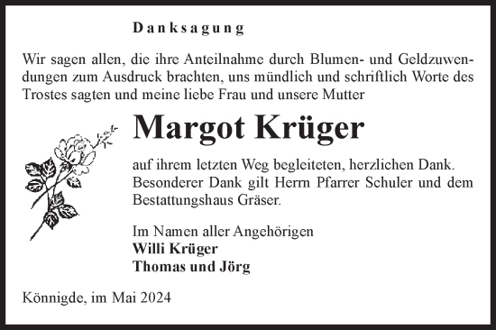Traueranzeige von Margot Krüger von Volksstimme Altmark Ost