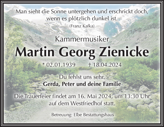 Traueranzeige von Martin Georg Zienicke von Volksstimme Magdeburg