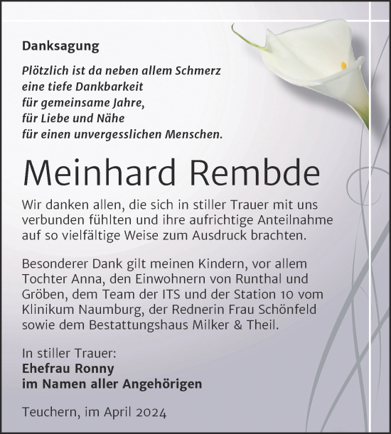 Traueranzeige von Meinhard Rembde von Trauerkombi Weißenfels