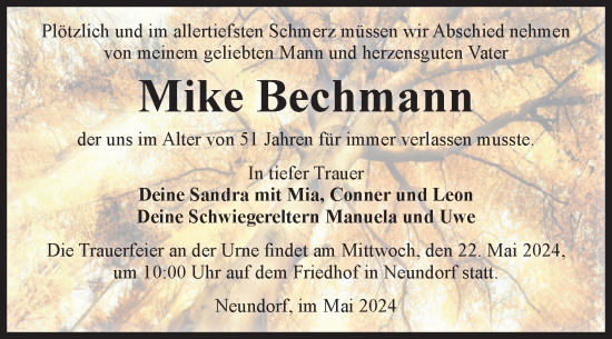 Traueranzeige von Mike Bechmann von Volksstimme Staßfurt