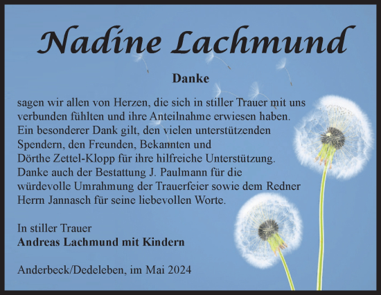 Traueranzeige von Nadine Lachmund von Volksstimme Halberstadt
