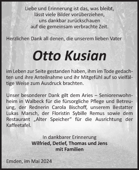 Traueranzeige von Otto Kusian von Volksstimme Haldensleben/Wolmirstedt