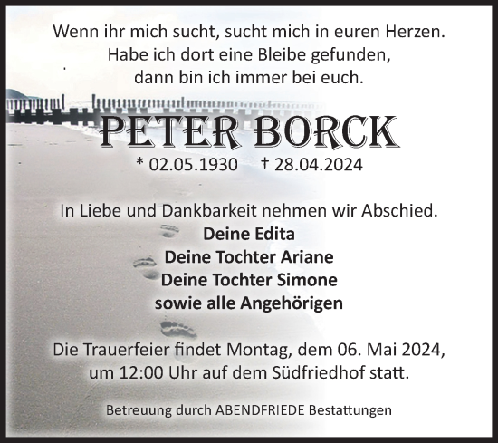 Traueranzeige von Peter Borck von Volksstimme Magdeburg