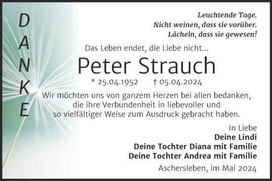 Traueranzeige von Peter Strauch von Trauerkombi Aschersleben