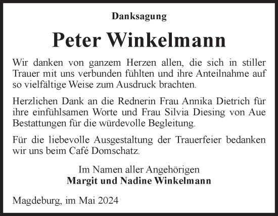 Traueranzeige von Peter Winkelmann von Volksstimme Magdeburg