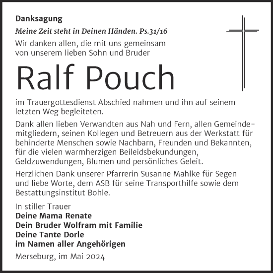 Traueranzeige von Ralf Pouch von Trauerkombi Merseburg