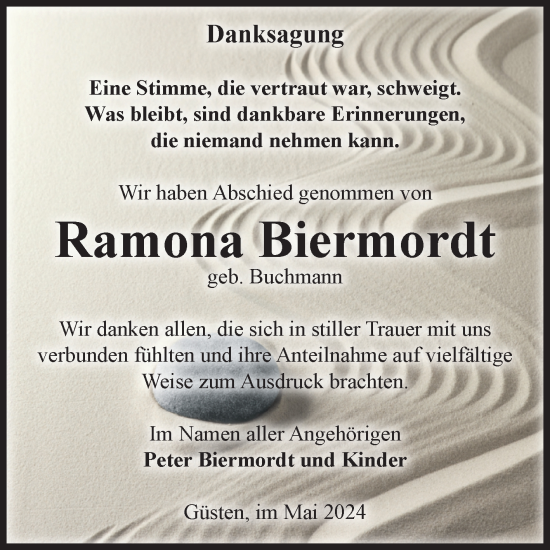 Traueranzeige von Ramona Biermordt 