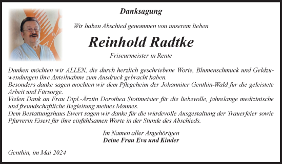 Traueranzeige von Reinhold Radtke von Volksstimme Burg/Genthin