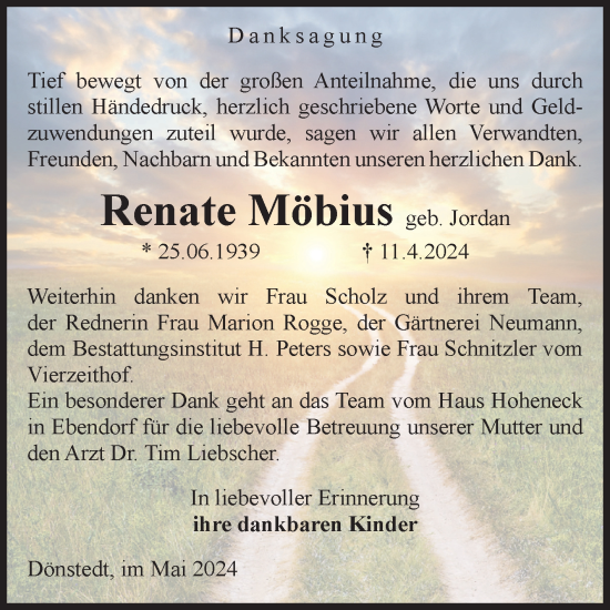 Traueranzeige von Renate Möbius von Volksstimme Haldensleben/Wolmirstedt