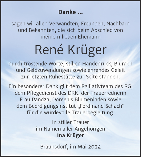 Traueranzeige von Rene Krüger von Trauerkombi Wittenberg