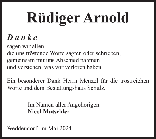 Traueranzeige von Rüdiger Arnold von Volksstimme Altmark West