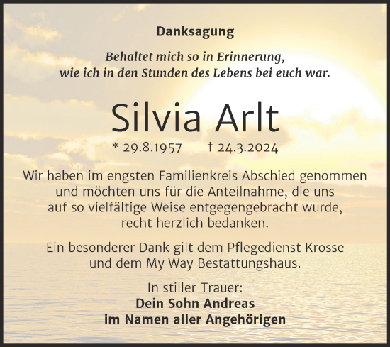 Traueranzeige von Silvia Arlt von Trauerkombi Weißenfels