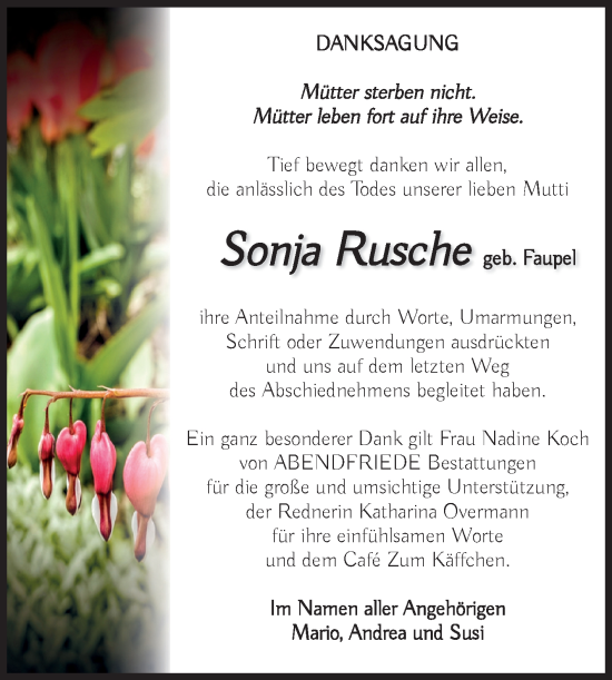 Traueranzeige von Sonja Rusche von Volksstimme Haldensleben/Wolmirstedt