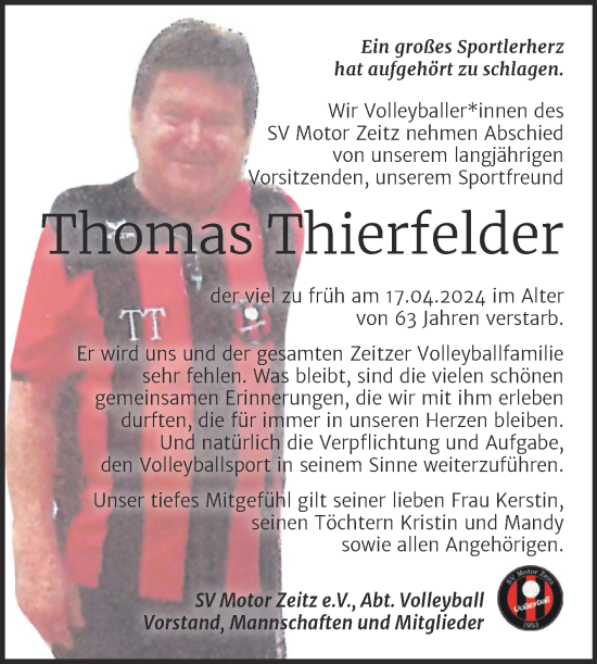 Traueranzeige von Thomas Thierfelder von Trauerkombi Zeitz