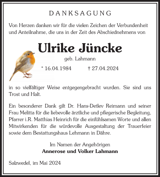 Traueranzeige von Ulrike Jüncke von Volksstimme Altmark West