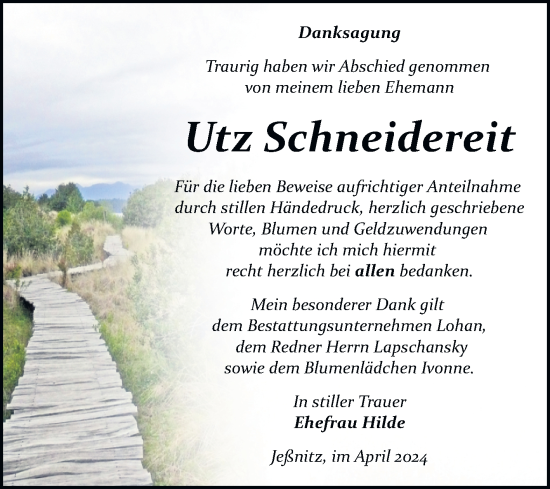 Traueranzeige von Utz Schneidereit von Trauerkombi Bitterfeld