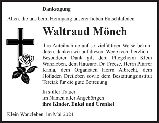 Traueranzeige von Waltraud Mönch von Volksstimme Oschersleben/Wanzleben