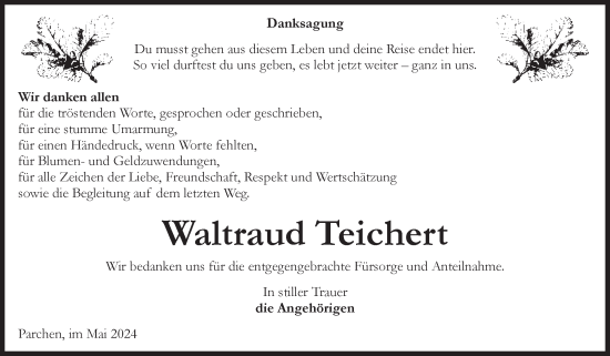 Traueranzeige von Waltraud Teichert von Volksstimme Burg/Genthin