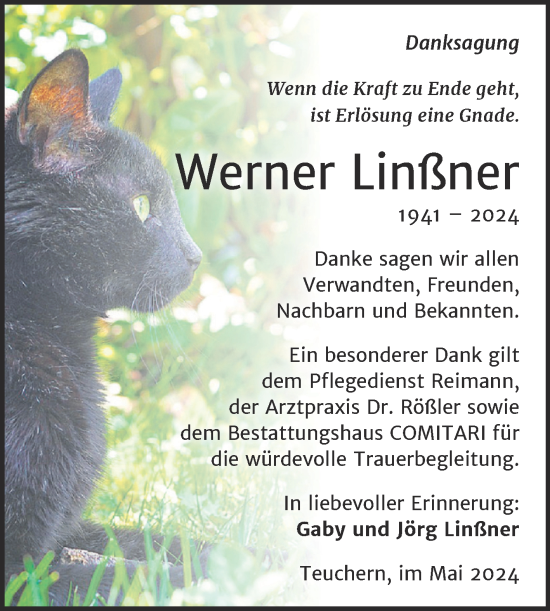 Traueranzeige von Werner Linßner von Trauerkombi Weißenfels