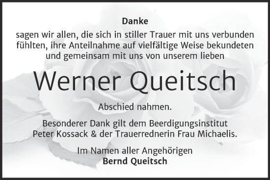 Traueranzeige von Werner Queitsch von Trauerkombi Dessau