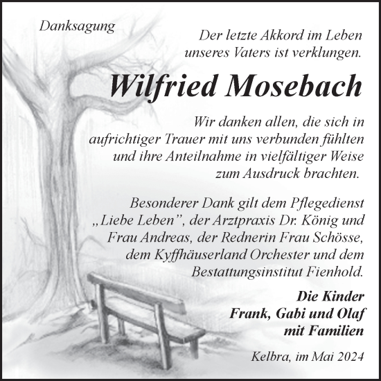 Traueranzeige von Wilfried Mosebach von Trauerkombi Sangerhausen