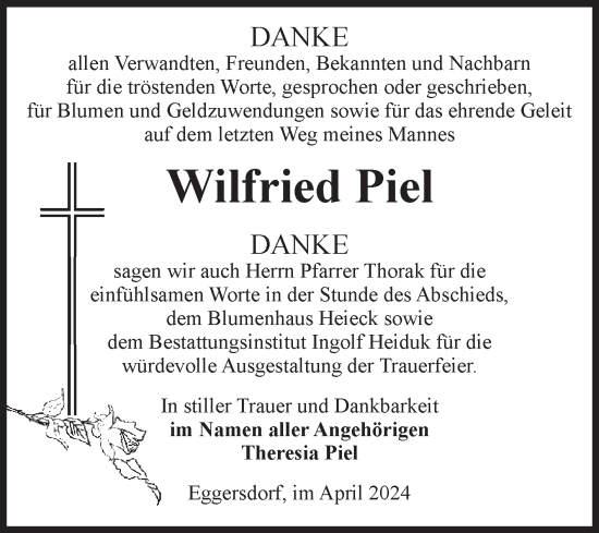 Traueranzeige von Wilfried Piel von Volksstimme Schönebeck
