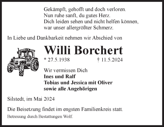 Traueranzeige von Willi Borchert von Volksstimme Wernigerode