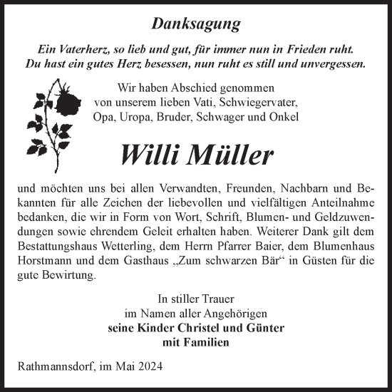 Traueranzeige von Willi Müller von Volksstimme Staßfurt