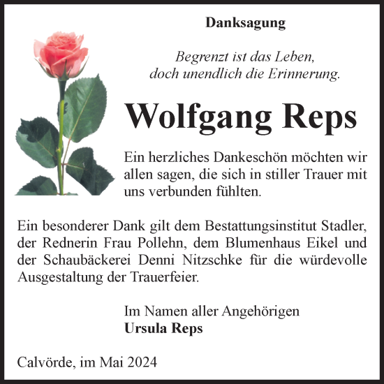 Traueranzeige von Wolfgang Reps von Volksstimme Haldensleben/Wolmirstedt