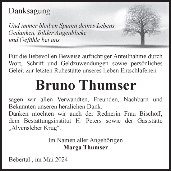 Traueranzeige von Bruno Thumser von Volksstimme Haldensleben/Wolmirstedt