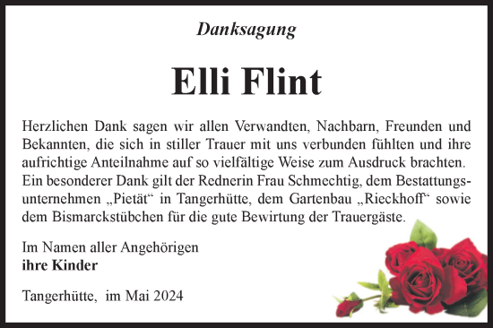 Traueranzeige von Elli Flint von Volksstimme Altmark Ost