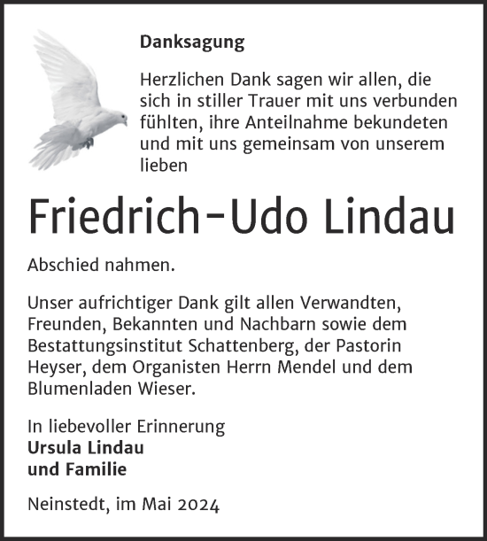 Traueranzeige von Friedrich-Udo Lindau von Trauerkombi Quedlinburg