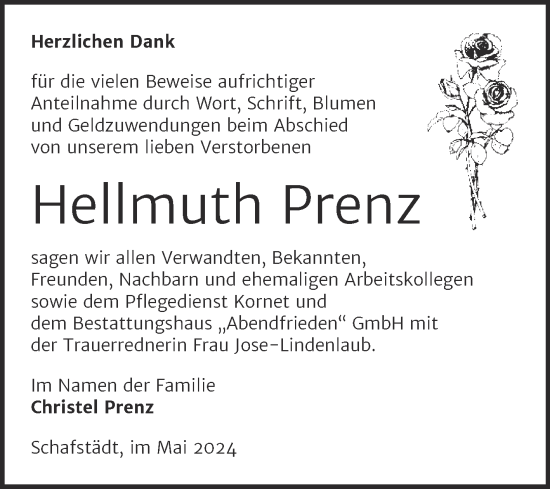 Traueranzeige von Hellmuth Prenz von Trauerkombi Merseburg
