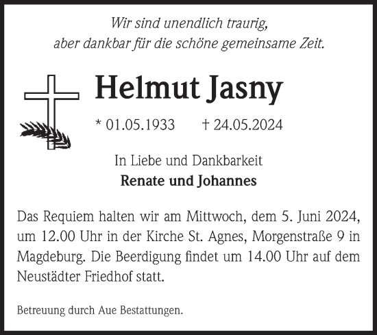 Traueranzeige von Helmut Jasny von Volksstimme Magdeburg