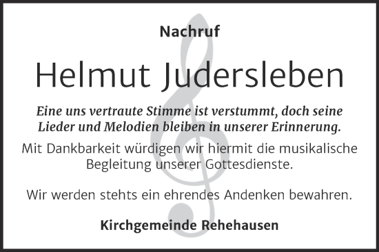Traueranzeige von Helmut Judersleben von Naumburger Tageblatt