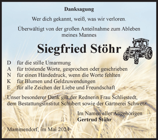 Traueranzeige von Siegfried Stöhr von Volksstimme Haldensleben/Wolmirstedt